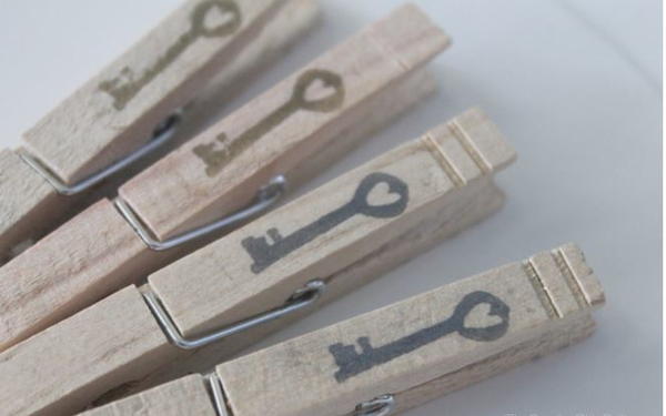 Metallic Keys Stamped Clothespins Metallic Keys Stamped Clothespins