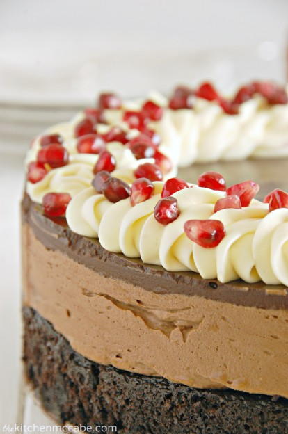 Pomegranate Triple Chocolate Mousse Cake