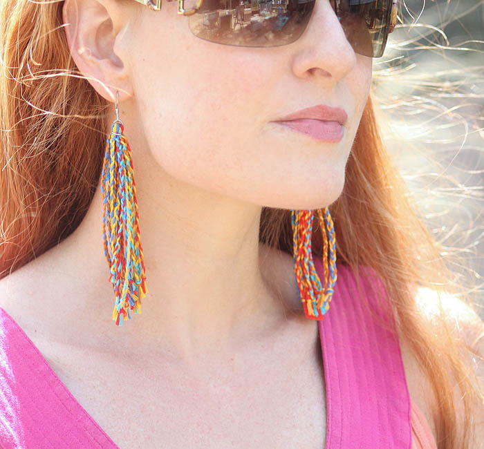 Rainbow Braided Tassel Earrings