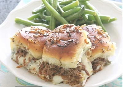 Slow Cooker Beef Sliders and Lemony Grilled Green Beans