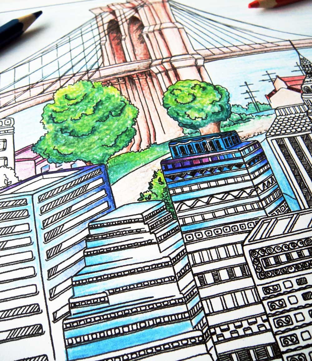 Cityscape Adult Coloring Page Favecrafts Com
