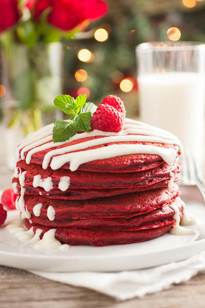 Red Velvet Pancakes with a Cream Cheese Glaze Red Velvet Pancakes with a Cream Cheese Glaze