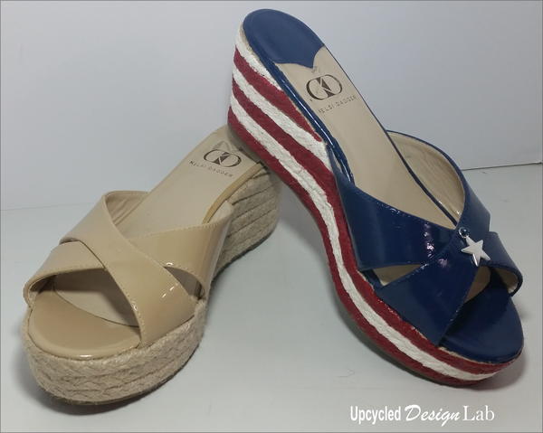Upcycled Red White and Blue Patriotic Shoe Fun Upcycled Red White and Blue Patriotic Shoe Fun