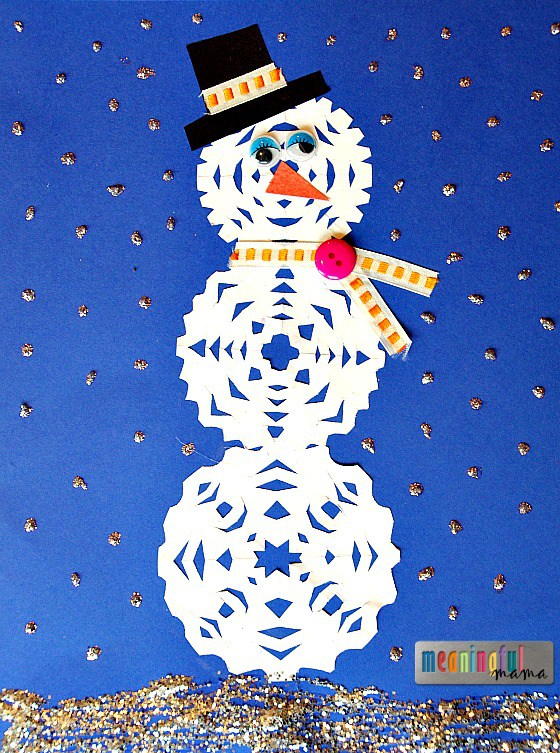 snowman craft snowflake crafts paper winter projects children easy meaningfulmama toddler snowflakes preschool fun january allfreekidscrafts holiday diy activities theme