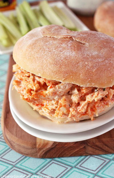 Slow Cooker Buffalo Chicken Sandwiches with Cheddar and Ranch Dressing
