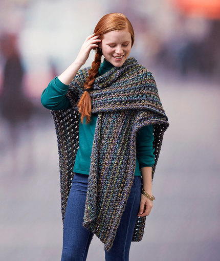 Poncho cowl cozy crochet pattern patterns lion brand easy yarn bulky ponchos knitting winter chunky homespun hook thick quick yarns Woodland Ruana Wrap Pattern | AllFreeKnitting.com