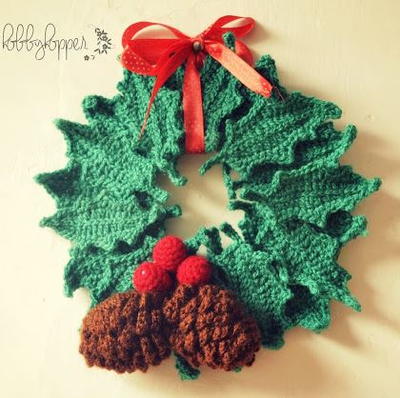 Wintry Pine Cone and Holly Wreath