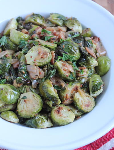 Roasted Brussels Sprouts with White Wine Shallot Sauce