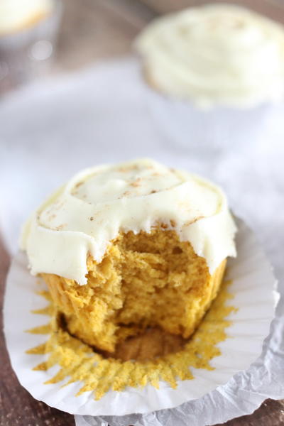 Pumpkin Cupcakes with Eggnog Frosting