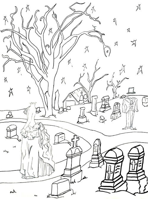 Ghostly Graveyard Coloring Page Ghostly Graveyard Coloring Page
