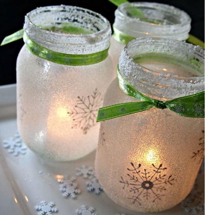 White Christmas Mason Jar Luminaries