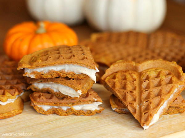 Pumpkin Waffles with Cream Cheese Filling Pumpkin Waffles with Cream Cheese Filling