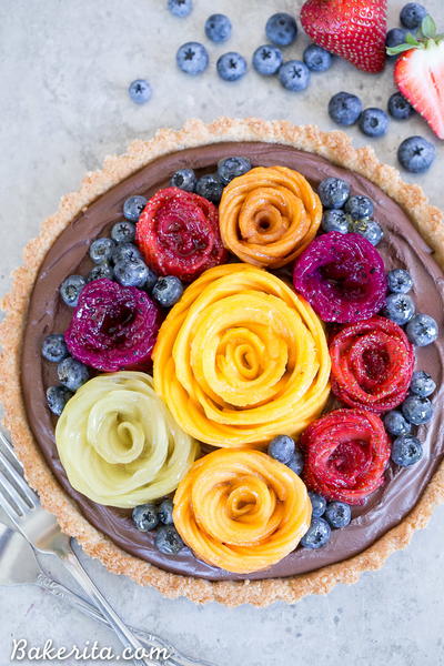 Chocolate Mousse Tart with Coconut Crust + Fresh Fruit Flowers