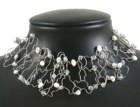 Wonderful Wire and Pearl Choker Necklace