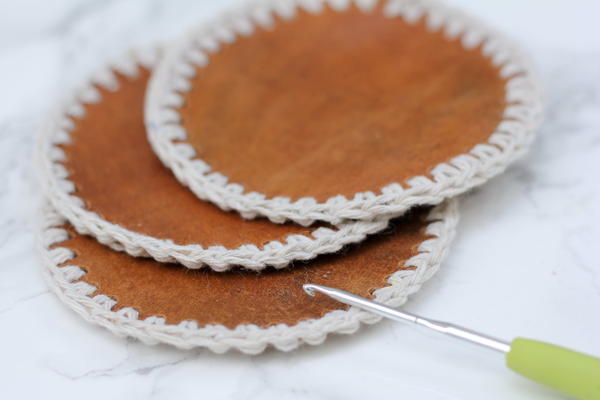 Leather + Crochet Coasters for Him