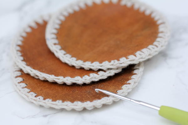 Leather Crochet Coasters for Him Leather + Crochet Coasters for Him