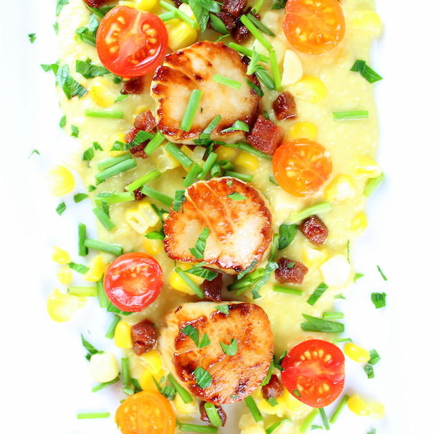 Pan-Seared Sea Scallops with Corn Puree Pan-Seared Sea Scallops with Corn Puree