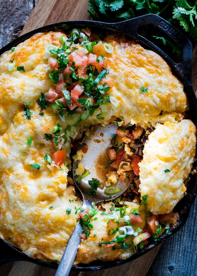 Fiesta Skillet Chicken Cobbler | FaveSouthernRecipes.com