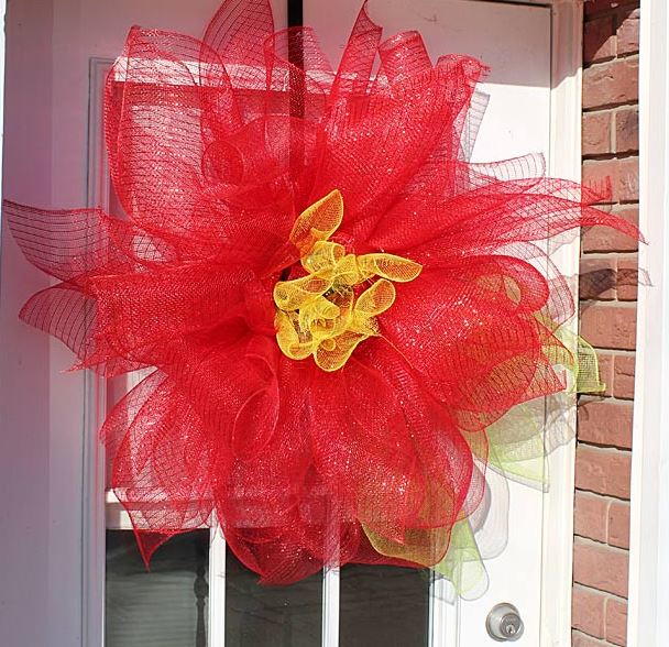 Deco Mesh Poinsettia DIY Door Decor Deco Mesh Poinsettia DIY Door Decor