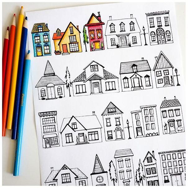 Free Printable Houses Coloring Page | AllFreePaperCrafts.com