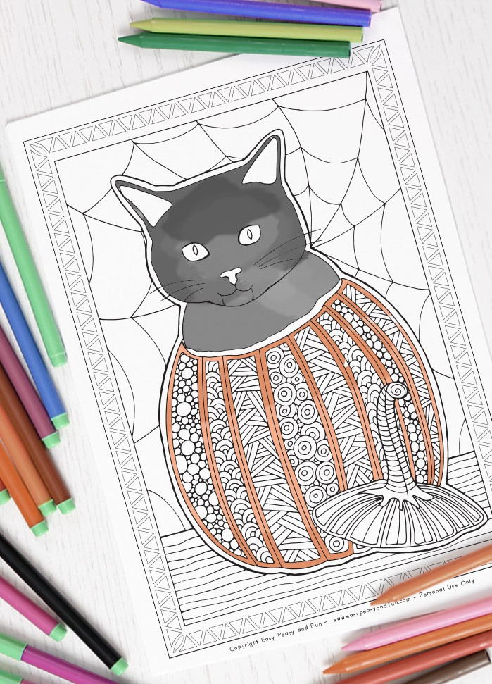 Pumpkin Cat Halloween Coloring Page | FaveCrafts.com