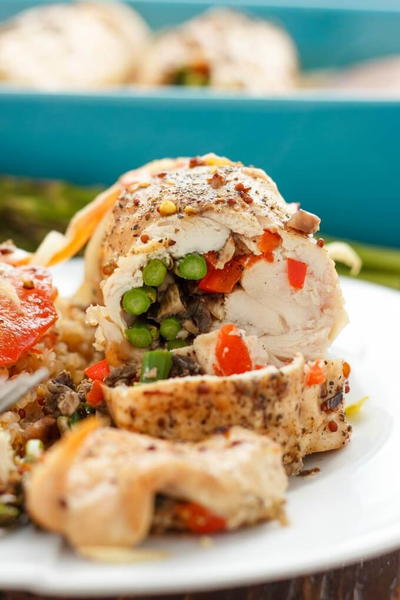 Asparagus Stuffed Chicken with Mushrooms