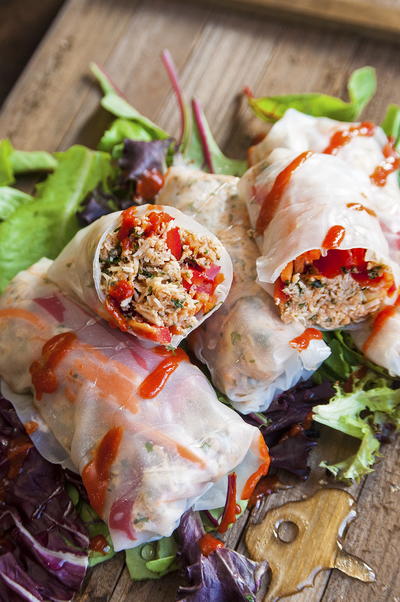 Honey Sriracha Chicken Spring Rolls