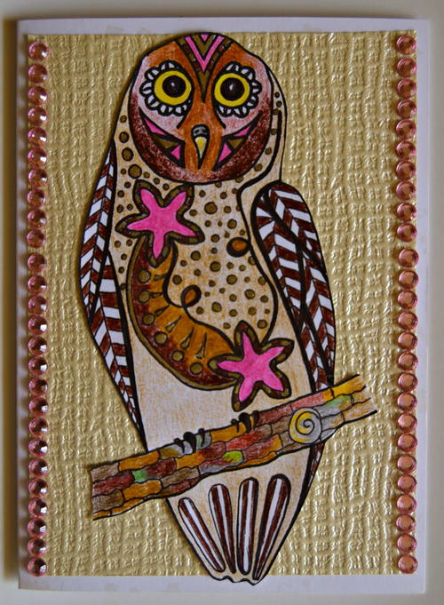 Bejeweled Owl Homemade Birthday Card Bejeweled Owl Homemade Birthday Card