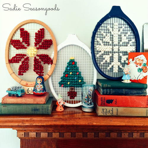 Cross-Stitched Vintage Tennis Rackets