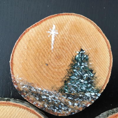 Christmas Trees On Wood Slices Ornaments