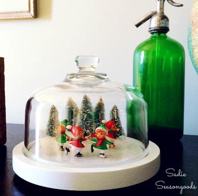 Vintage Skating Pond Glass Dome Craft