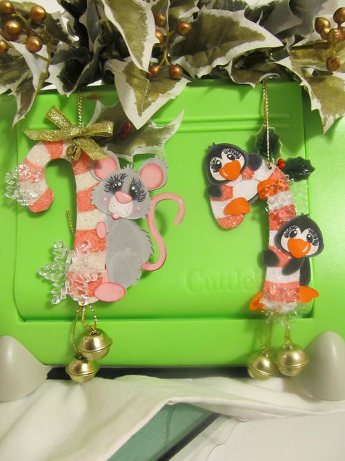 Sparkly Candy Cane Critter Ornaments Sparkly Candy Cane Critter Ornaments