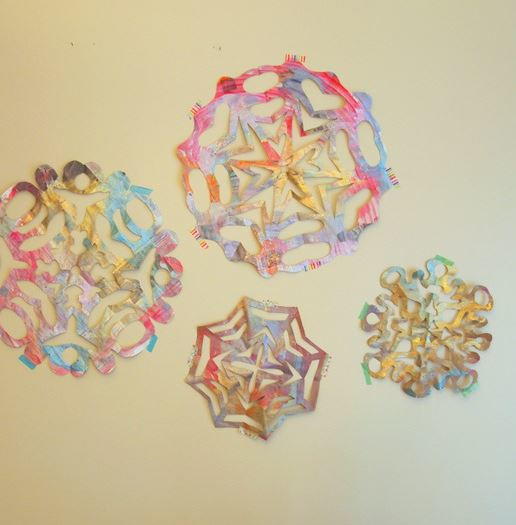Giant Painted Newspaper Snowflakes Giant Painted Newspaper Snowflakes