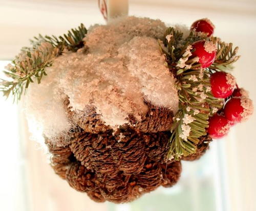 Snowy Pine Cone Ball Ornament