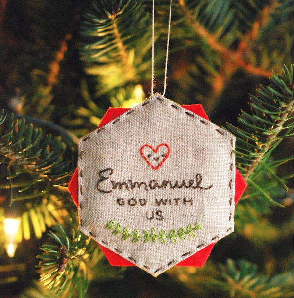 Embroidered Hexagon Homemade Ornament Embroidered Hexagon Homemade Ornament