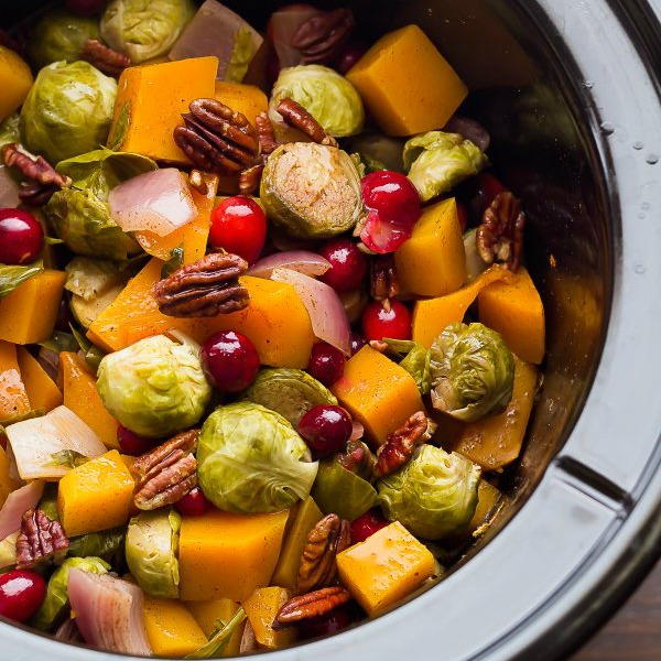Slow Cooker Brussels Sprouts with Cranberries Pecans and Butternut Slow Cooker Brussels Sprouts with Cranberries, Pecans and Butternut