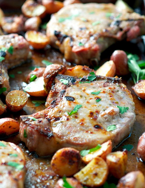 One Pan Ranch Pork Chops and Crispy Potatoes