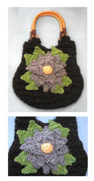 Black Homespun Purse with Flower Black Homespun Purse with Flower