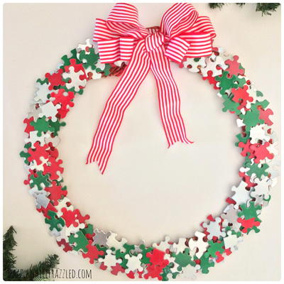 Holiday Wreath from Puzzle Pieces Holiday Wreath from Puzzle Pieces