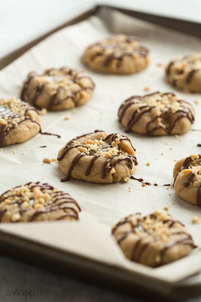 Peanut Butter Turtle Thumbprint Cookies
