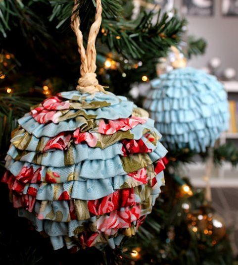 Frilly and Flouncy Fabric Ball Ornaments Frilly and Flouncy Fabric Ball Ornaments