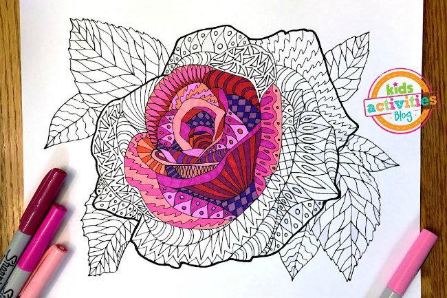 Elegant Rose Zentangle Coloring Page