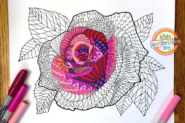 Elegant Rose Zentangle Coloring Page Elegant Rose Zentangle Coloring Page