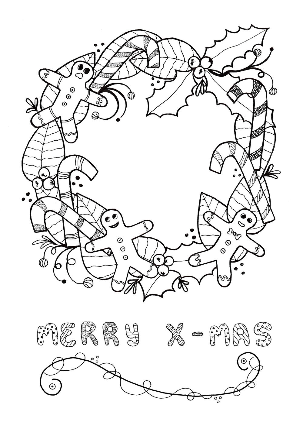 Festive Wreath Adult Christmas Coloring Page | AllFreeChristmasCrafts.com