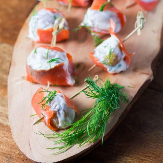 Smoked Salmon Wrapped Dill Chive Potatoes Smoked Salmon Wrapped Dill Chive Potatoes