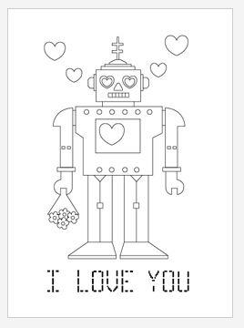 Robot Love Coloring Page