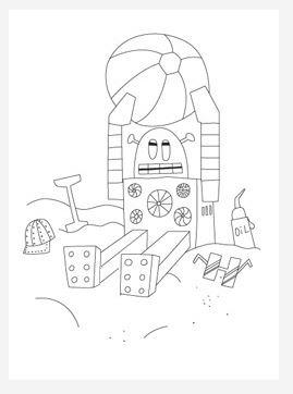 Robot on the Beach Coloring Page Robot on the Beach Coloring Page