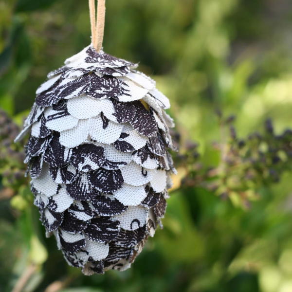 Toile Fabric Pine Cone Ornaments