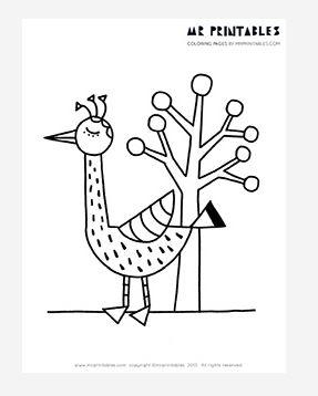 Tall Bird and a Tree Coloring Page