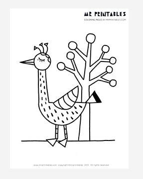 Tall Bird and a Tree Coloring Page Tall Bird and a Tree Coloring Page